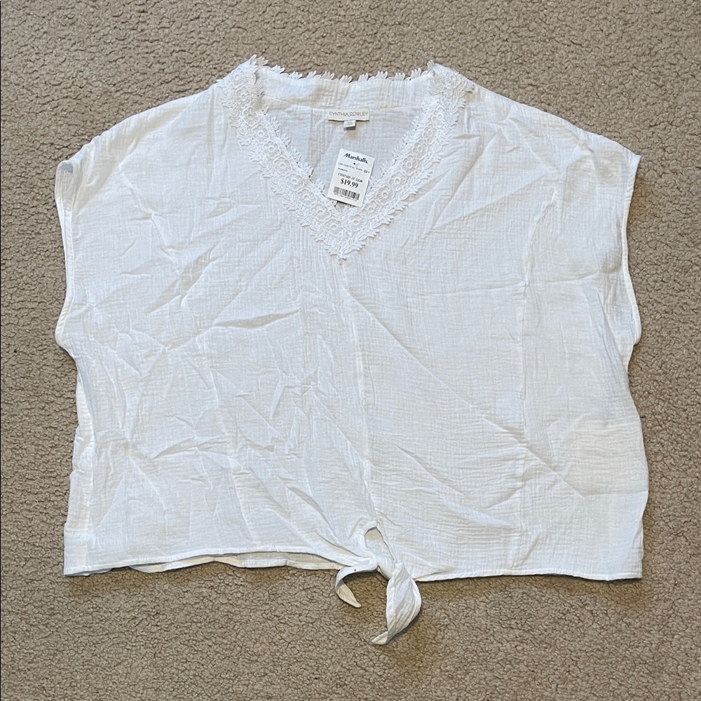 New Cynthia Rowley White Frayed V-Neck Blouse